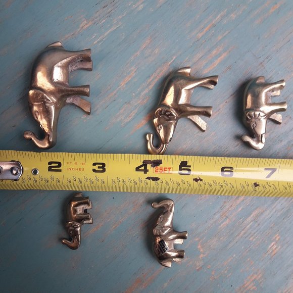 Elephants Vintage Brass Set of 5 Figurine Animals MCM Handmade Mid Century Gold - Picture 11 of 13